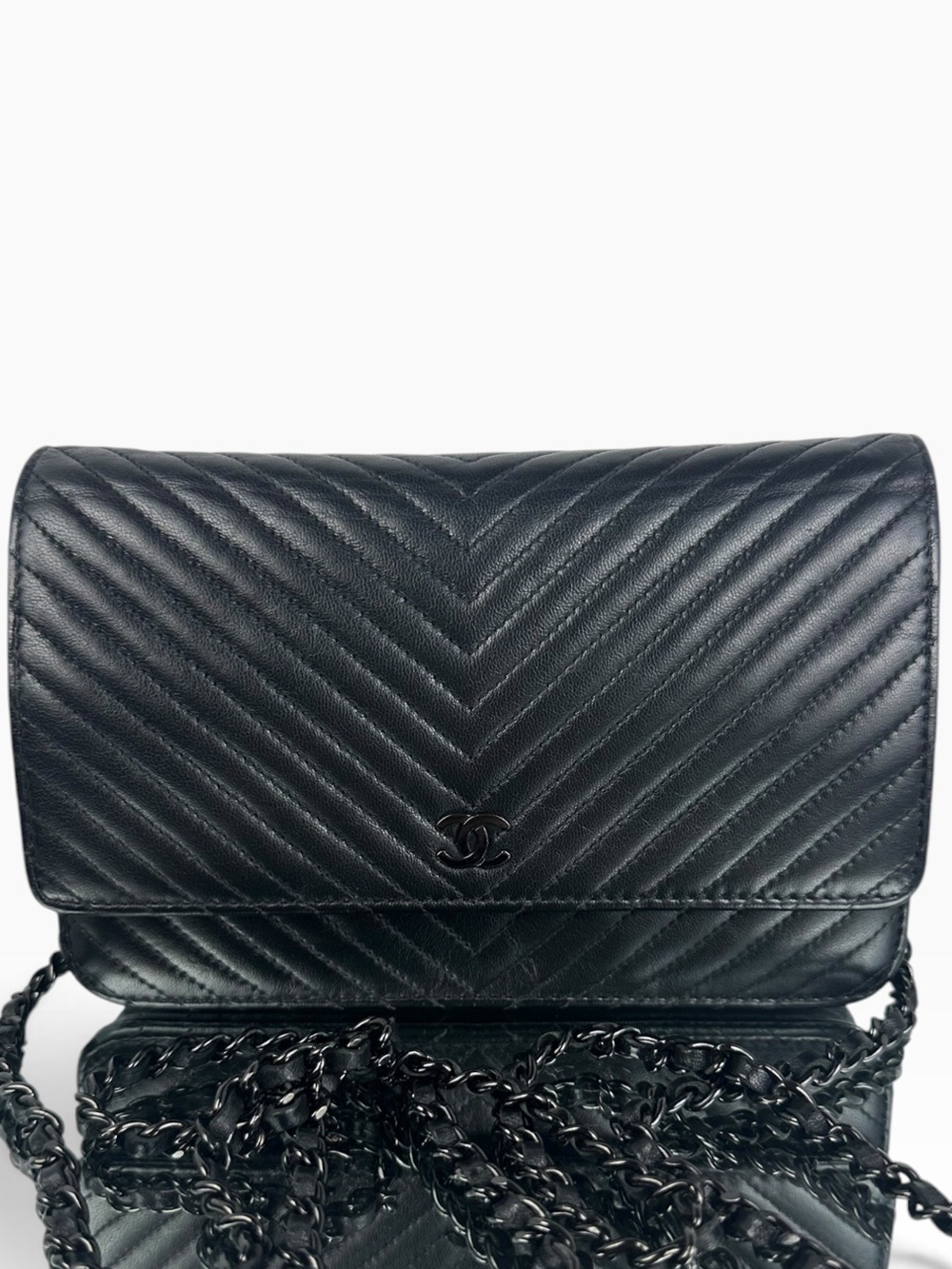 CHANEL CHEVRON LAMBSKIN WOC SO BLACK HARDWARE